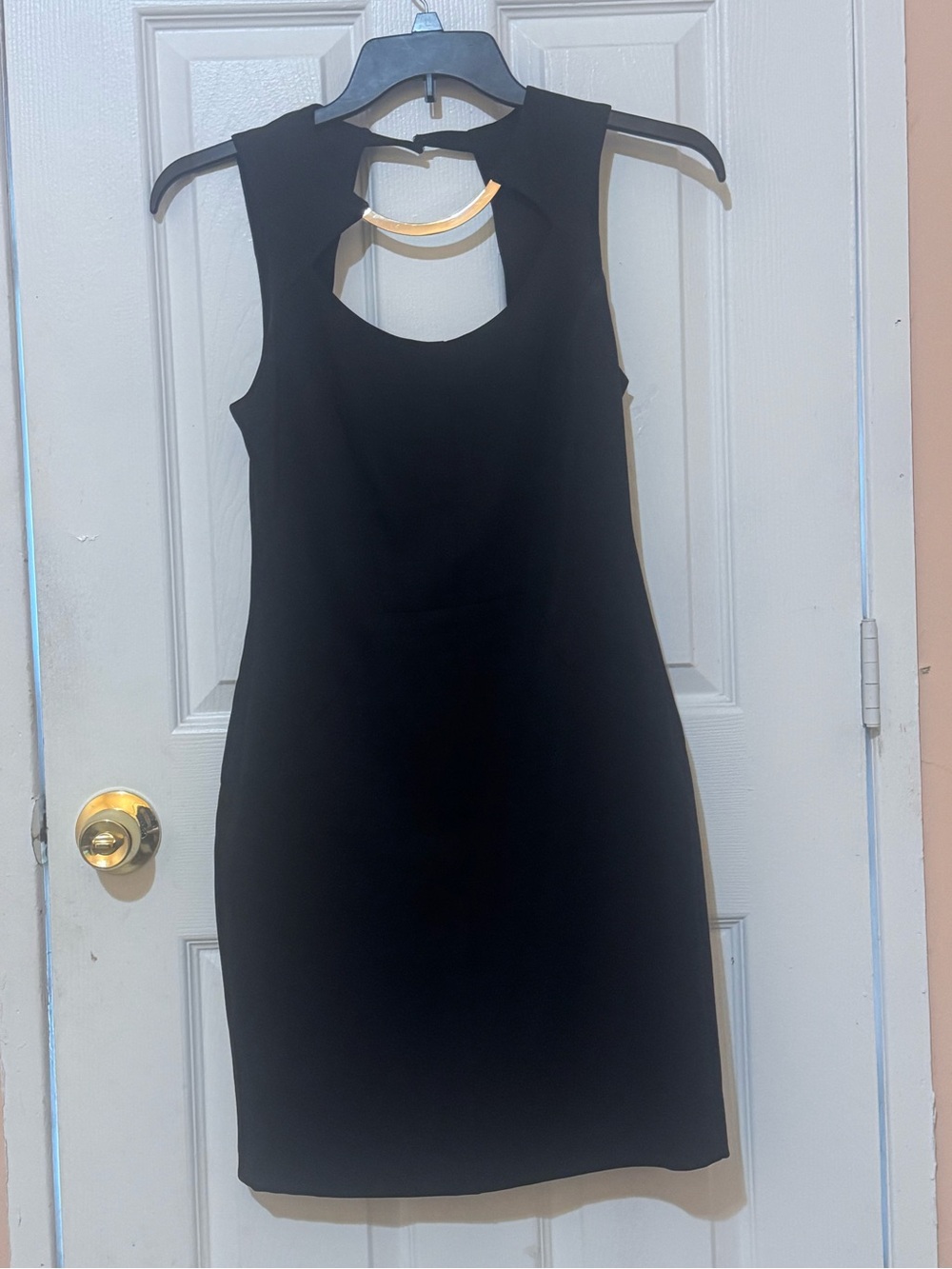 bebe Black Mini Dress with Gold Neck Bar